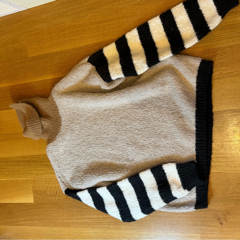NWT EASEL brand Striped Beige and Black Turtle Neck Style Sweater size Small - Picture 4 of 7